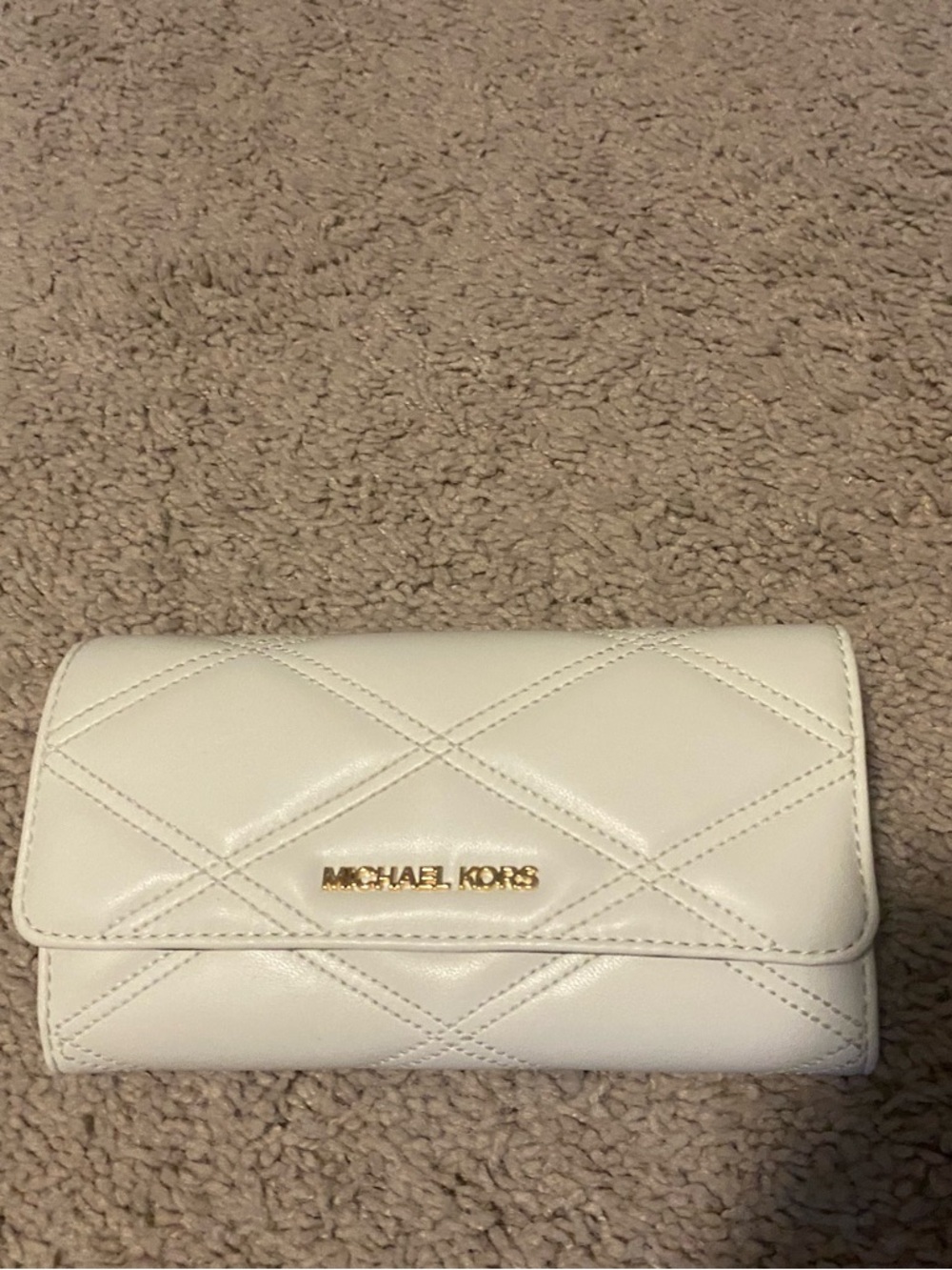 Michael Kors Cream Quilted Leather Continental Wallet with Gold Logo